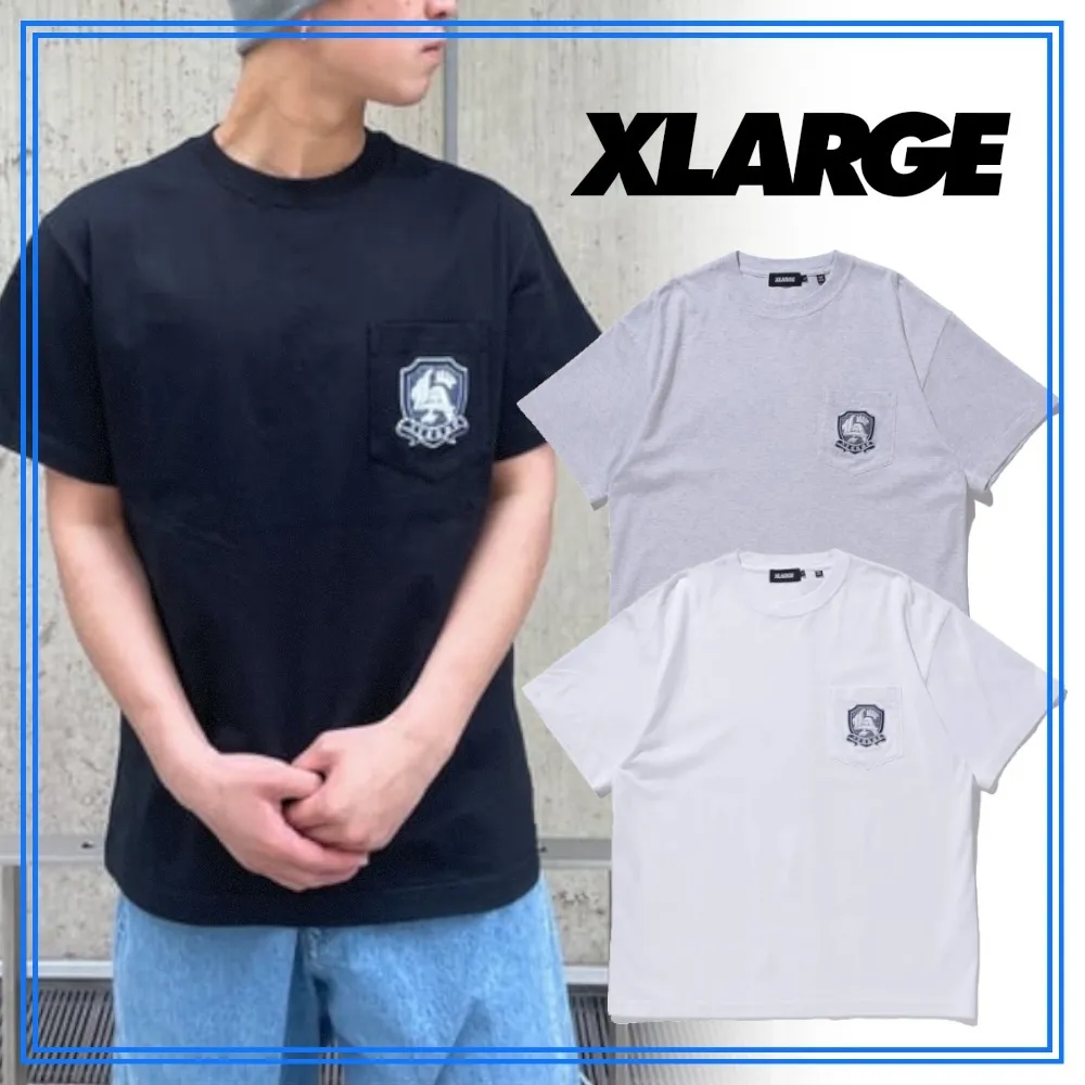 X-Large  |Crew Neck Unisex Street Style Plain Short Sleeves Logo