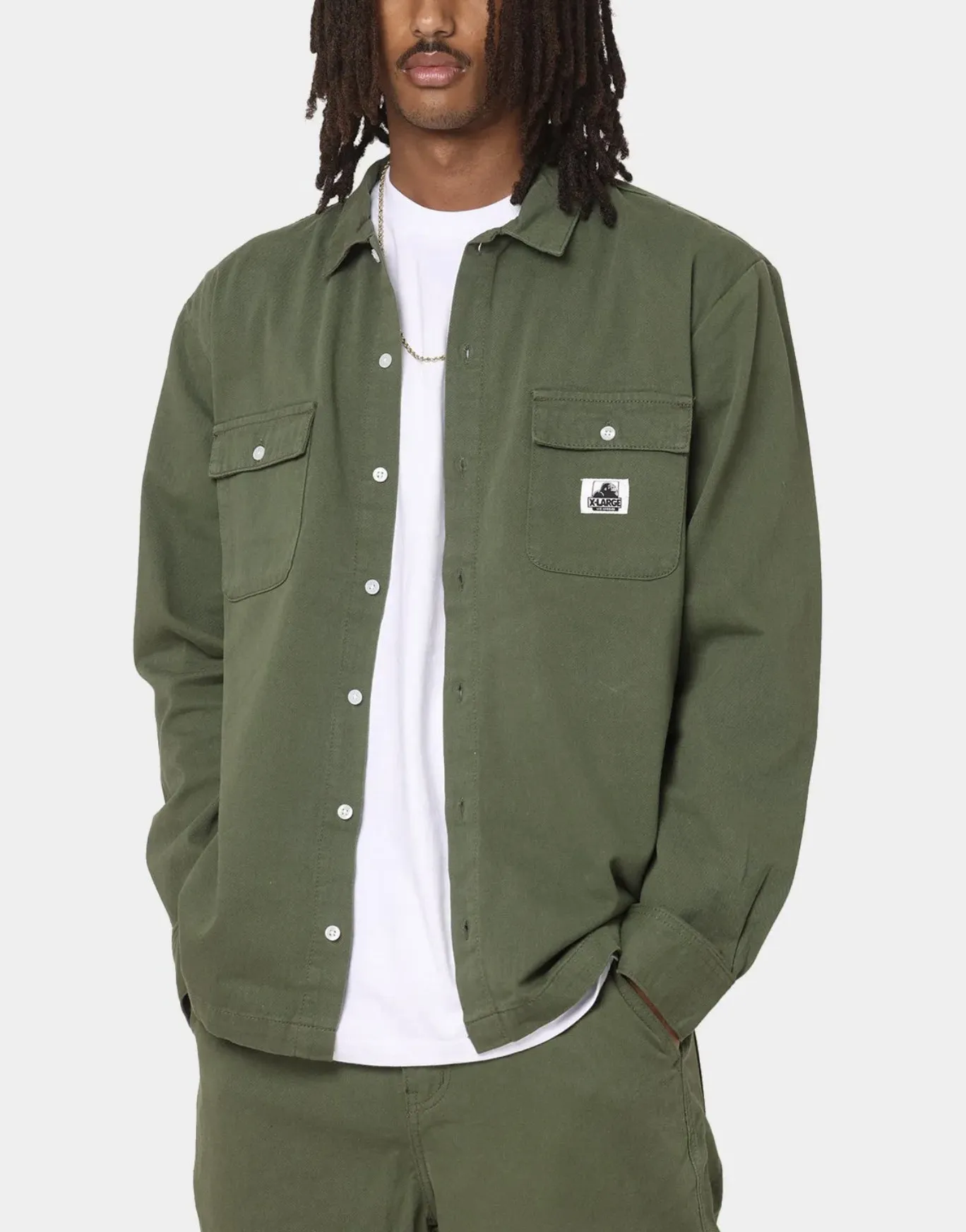 X-Large  |Street Style Long Sleeves Plain Cotton Logo Military